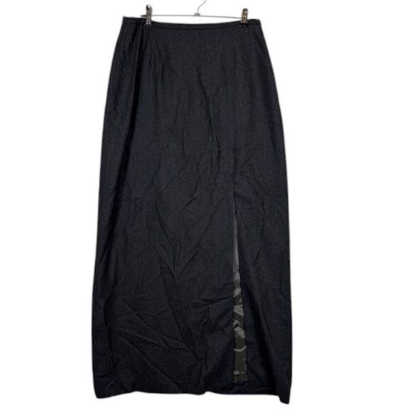 Brooks Brothers Wool Maxi Skirt High Slit Charcoal Zip Back Size 8 - Picture 1 of 10